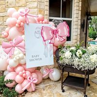 Ballon en aluminium en forme de nœud avec ballons pastel rose bébé, blanc et transparents pour les fournitures de fête sur le thème du nœud pour filles, princesses et femmes, anniversaires