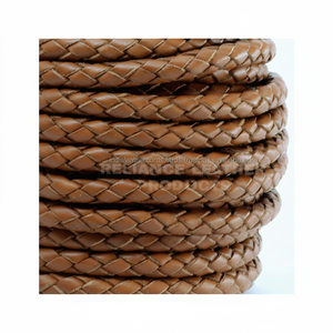Cordon rond tressé en cuir véritable marron de 5 mm pour la fabrication de bijoux, accessoires et kits de bricolage – Prix direct usine - Product Image 1