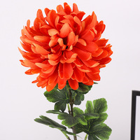 Grande fleur artificielle de chrysanthème ping-pong faite à la main, imperméable, à tige unique avec feuilles, pour bouquet de mariage, décoration intérieure élégante