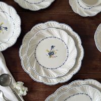 Service de vaisselle en porcelaine de style français vintage à motif végétal, assiette à dessert, bol, tasse à café, soucoupe, assiettes ovales profondes, compatible micro-ondes