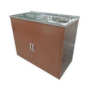 Meuble de cuisine moderne à structure démontable en bois et acier, meuble sous évier en métal avec rangement à prix abordable - Product Image 1
