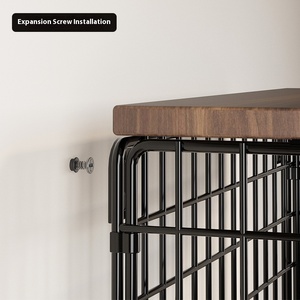 Cestello portaoggetti <span class=keywords><strong>da</strong></span> <span class=keywords><strong>parete</strong></span> moderno in ferro e legno, in acciaio al carbonio, per frutta e verdura, impilabile, resistente, nero - Product Image 3