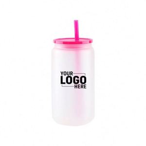 16oz Sublimation <b>Blank</b> Glass Can Cup Frosted Beer Drinking Jar Reusable <b>Water</b> <b>Bottle</b> with PP Lid for DIY Custom Printing - Product Image 3
