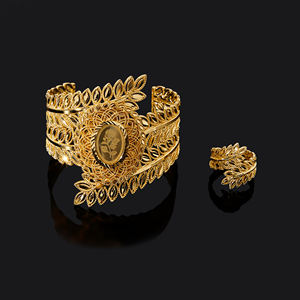 हॉट सेलिंग मध्य पूर्वी हस्तनिर्मित फैशन ब्रेसलेट और रिंग सेट सुव्यवस्थित डिजाइन ब्राइडल वेडिंग गोल्डन गहने - Product Image 3