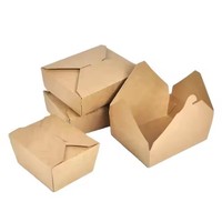 Boîte à lunch jetable en papier kraft à paroi simple, fabriquée à partir de matériaux recyclés, compatible micro-ondes, avec couvercles assortis pour nouilles et salades