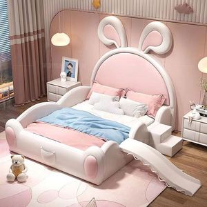 เตียงสไลด์หูกระต่ายสีชมพู ไม้เนื้อแข็ง หรูหราเบาๆ เฟอร์นิเจอร์ห้องนอนเจ้าหญิงสำหรับเด็กผู้หญิง - Product Image 2