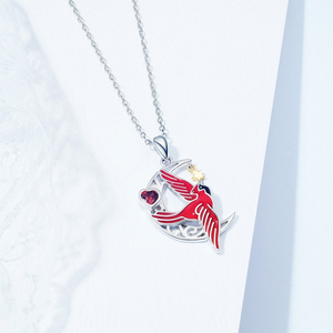 Collar de plata de ley 925 con colgante de media luna, luna, estrella, pájaro volador, collar conmemorativo - Product Image 3