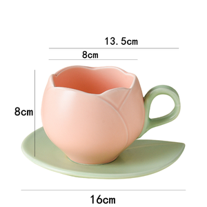 Elegante <span class=keywords><strong>Taza</strong></span> de Café de Cerámica con Relieve 3D Pintado a Mano, Diseño de Tulipán Rosa, con Platillo, Ideal para Regalo - Product Image 6