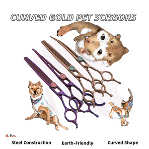 Ciseaux vétérinaires courbés en acier inoxydable doré de qualité supérieure de 7,5 pouces, à dents fines/denses, pour toilettage des animaux - Product Image 2