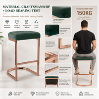 Tabouret de bar moderne de luxe en métal doré rose en forme de C avec assise rembourrée en velours pour cuisine - Vente en gros