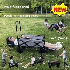 Chariot de camping extérieur à double ouverture avec fonction de réclinaison pour enfants et roues tout-terrain, remorque pliable portable - Product Image 2