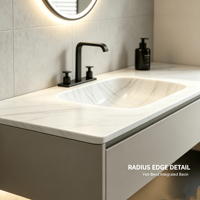 Meuble-lavabo mural flottant moderne avec vasque intégrée en pierre frittée – Mobilier de salle de bain de luxe