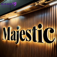 Enseigne lumineuse 3D LED personnalisée en titane noir et acier inoxydable, style rétro américain de luxe, avec lettres rétroéclairées, élégante signalétique murale illuminée