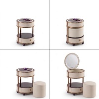 Coiffeuse moderne pour chambre d'hôtel/appartement en acier inoxydable et pin avec panneau de maquillage, miroir éclairé LED 3 couleurs et téléphone sans fil
