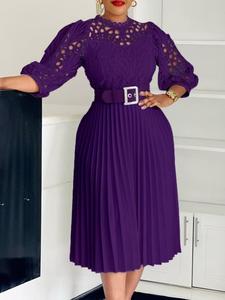 Robe plissée en dentelle crochet pour <span class=keywords><strong>femme</strong></span>, grande taille, manches longues, idéale pour l'église ou les soirées – Collection Automne (Vente en gros) - Product Image 3