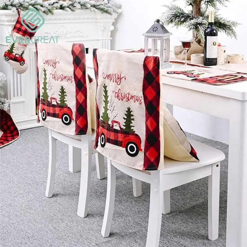 2020 Indoor Christmas Decoration Truck Red Buffalo Plaid Print Tree Skirt Placemat Stocking Pillowcase Chair Cover