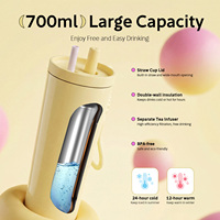 Gourde isotherme en acier inoxydable 304 de 700 ml (24 oz) anti-fuite avec poignée et couvercle magnétique à infuseur pour café et eau