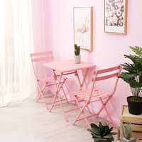 Ensemble table et chaises pliables 2 places en fer forgé rose pastel, style nordique, pour salons de thé, cafés et desserts – Le best-seller des réseaux sociaux