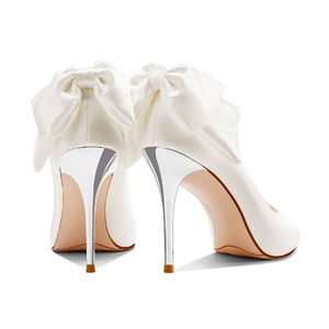 Escarpins élégants pour femmes en cuir verni <span class=keywords><strong>ivoire</strong></span> à bout pointu, talon aiguille, avec nœud arrière, pour mariages, galas, dîners et rendez-vous, vente en gros - Product Image 4