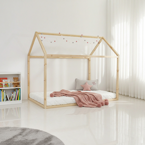 Cama Montessori con Forma de Casa para Niños Pequeños, Cama Infantil de <span class=keywords><strong>Madera</strong></span> de Pino Maciza con Techo, Cama Baja para Niños, Muebles para Guardería - Product Image 1
