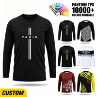 Kaos Lengan Panjang Pria Minimalis Paris Bahan Polyester Rajut Sublimasi Custom, Kerah O, Full Print, Bernapas, Cepat Kering