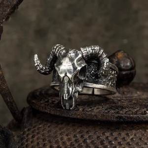 Rock Ajustable Satanás <span class=keywords><strong>Lucifer</strong></span> <span class=keywords><strong>Diablo</strong></span> Animal Oveja Calavera-Anillos - Product Image 4