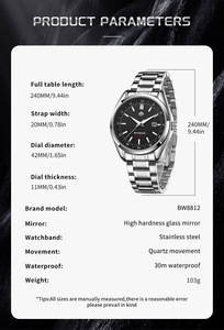 Reloj de Cuarzo Deportivo Casual para Hombre, Marca OEM, Resistente al Agua, de Acero Inoxidable, Modelo BW8122 - Product Image 4
