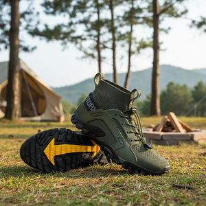 男性用ハイトップ耐久性のある屋外スポーツスニーカーストレッチ生地エアメッシュラバー/EVAバックパッキングと登山用 - Product Image 1