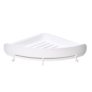 Bathroom Corner Storage Rack Wall Mounted No Drill Plastic Shelf For Shower Vanity With Hooks Pink White Gray - Product Image 5