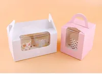 Caja para Cupcakes con Ventana Transparente, Caja para Pastel de Cartón Blanco, Caja para Pastel de Papel de Colores