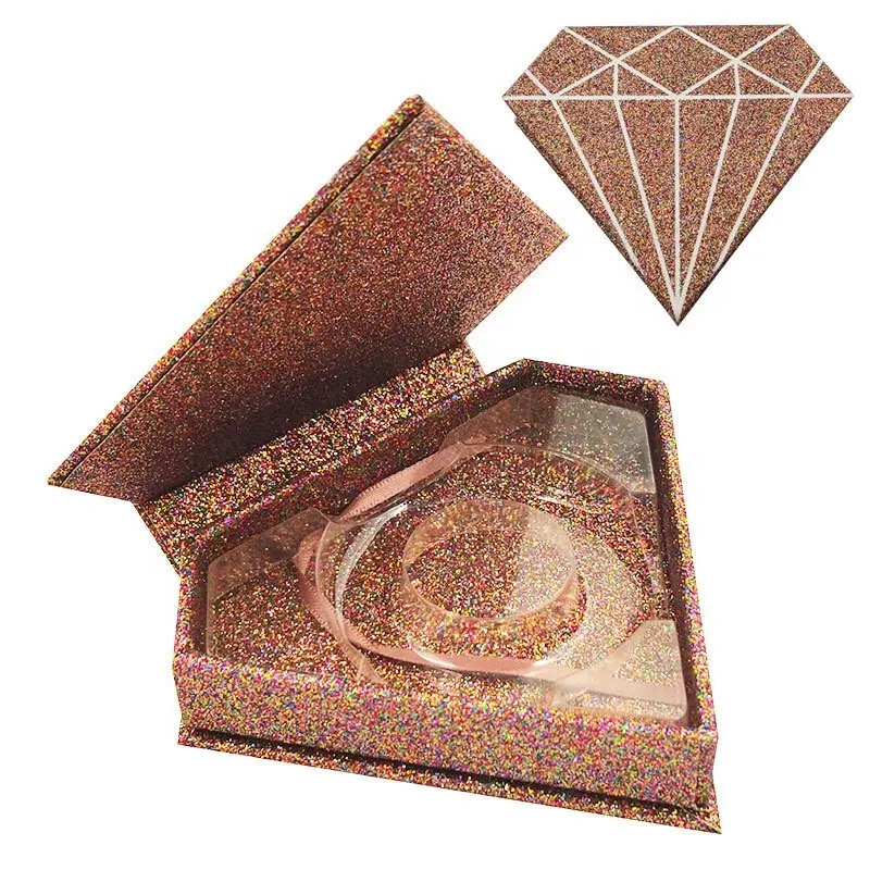 Wholesale custom diamond mink eyelash packaging box private label empty eyelash box 3d mink lashes