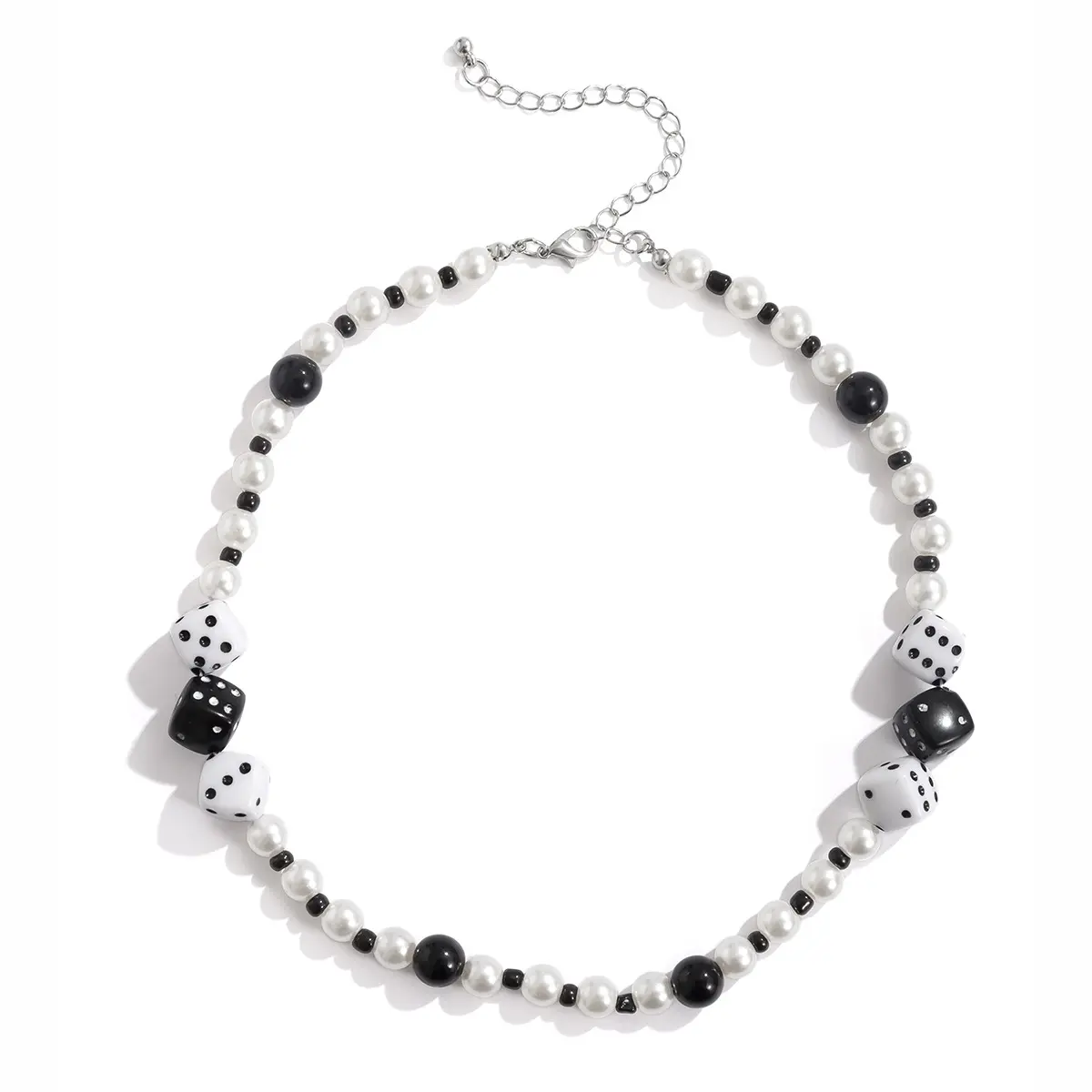 DUYIZHAO New Trendy Black And White Dice Pearl Necklaces Men Fashion Jewelry Beaded Necklaces For Gift Party Wholesale