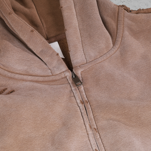 Sudadera con capucha extragrande de hombre marrón desgastado con logotipo personalizado y cremallera Sudadera con capucha lavada con ácido para hombre - Product Image 5