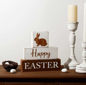 DAMAI Wholesale Easter Wooden Block Rabbit Table Decor Rustic Farmhouse Tiered Tray Supplies for Home Kitchen Tabletop Accents - Product Image 4