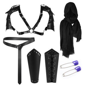 Costume Cosplay vintage pour hommes chevalier médiéval cape à capuche écharpe ceinture Renaissance protège-poignets accessoires d'Halloween accessoire - Product Image 1