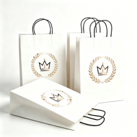 Sacs shopping en papier kraft personnalisés avec logo pour restaurants, vente en gros, poignées imprimées acceptées pour l'emballage alimentaire et la promotion