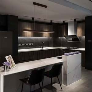 Juego Completo de Estantes de Madera para Almacenamiento, Gabinetes de Cocina Ultra Modernos de Acero Inoxidable con Acabado de Madera, Almacenamiento Abierto, Armario de Cocina - Product Image 4