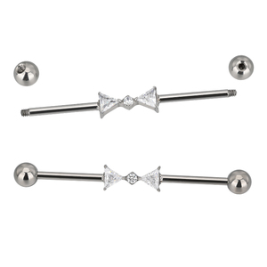 Bijoux de mariage de corps d'haltère industrielle en titane pour enfants ensemble CNC avec bijoux de piercing en pierre principale CZ et Zircon - Product Image 2