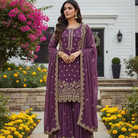 Ensemble haut et bas pour femme en soie fantaisie brodée avec dupatta vert marine, fabriqué en Inde