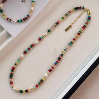 Collier géométrique unisexe en verre plaqué or, style chinois, fait main, tressé de perles, avec perles d'eau douce et coquillages naturels superposés, vente en gros