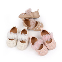 Chaussures de princesse pour bébés filles de 0 à 1 an, ballerines Mary Jane avec perles et dentelle, chaussures élégantes pour les tout-petits