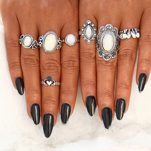 Offre Spéciale Vintage Grand Anneau De Pierre Ensemble Boho Antique Coeur Fleur Anneaux Pour les femmes - Product Image 2