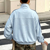 Veste en daim personnalisée à fermeture grenouille pour femme, col montant, style universitaire, bomber, rayée, haut de survêtement, rétro, décontractée, sweat-shirt zippé, manteau