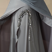 Nouveau Design Vente Chaude Tenue Modeste Couleur Unie Abaya Cape à Paillettes de Dubaï Vêtement Ethnique Islamique Robe de l'Aïd