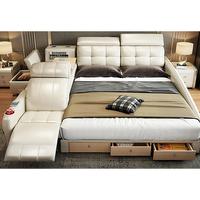 Lit intelligent en cuir de luxe moderne, fonction de massage, multifonction, rangement, haut-parleur musical, tatami, plateforme king size, vente chaude