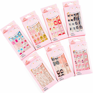 24 faux ongles artificiels à presser pour enfants, couvrance totale, pour petites filles, cadeau de festival, ensemble de faux ongles pour enfants - Product Image 3