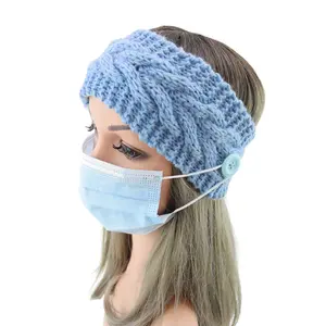 Moda bow headbands com botões de lã de malha de inverno quente mulheres menina acessórios para o cabelo headwear fitas de cabelo turbante esportes ao ar livre