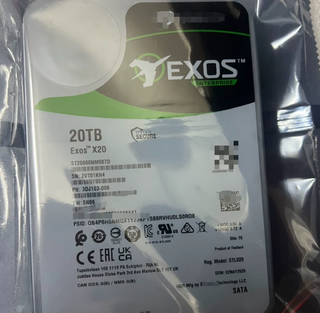 ST20000NM007D 20TB 3.5 Inch SATA 6Gb/s Enterprise Server Hard Drive 0 Power on Hours HDD