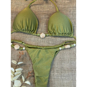 <span class=keywords><strong>Ensemble</strong></span> de bikini micro brésilien uni pour femme, maillot de bain sexy 2 pièces avec string et haut halter pour l'été, la plage et les vacances - Product Image 2