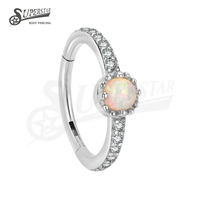 SUPERSTAR Anneau de nez clicker en acier inoxydable 316L avec segment articulé et serti de pierres opale et zircon cubique pour piercing septum, daith et hélix